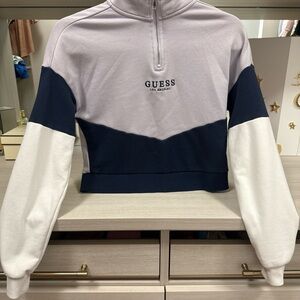 GUESS Women's Tri-Tone Cropped Sweatshirt - Navy, White, Lavender